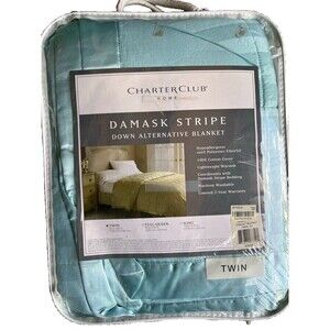 Charter Club Damask Down Alternative Blue Stripe Blanket 66" x 92" Polyester NEW